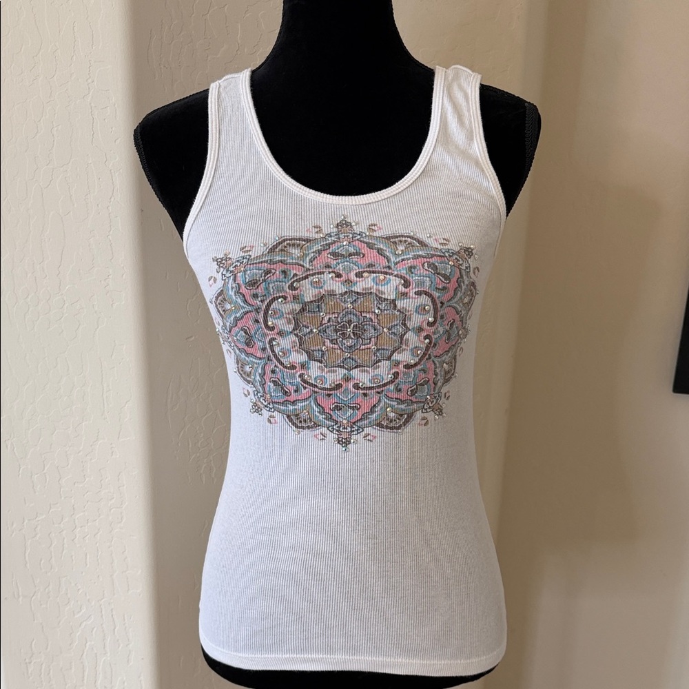 FANG White Tank Top with Colorful Mandala Design